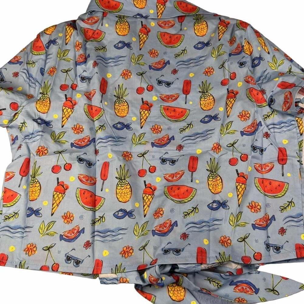 Tulip B Unique Vintage Tropical Tie-Front Crop Button-Up Sz XL - Picture 2 of 7